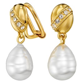 Traveller Clip-On Earrings – Baroque Pearl – Gold-Plated or Platinum-Plated, Crystal