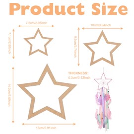 KASESSS 18Pcs Dream Catcher Rings, Wood Rings for Craft, Hoops for Crafting, Wood Stars for Crafting, 3 Size Star Shaped Wooden Hoop Rings for Floral Wreath Wall Hangings DIY Craft Supplies Home Decor