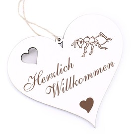 Herzlich Willkommen Sign, Bright Ant, Decorative Heart Wooden Welcome Sign, Door Sign, Door Decoration