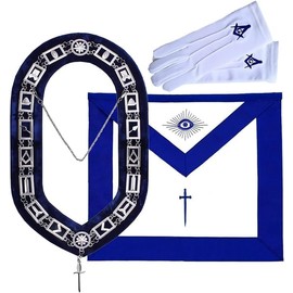 MASONIC BLUE LODGE OFFICER TYLER APRON SILVER CHAIN COLLAR AND JEWEL