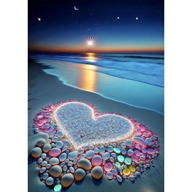 HecticCore 5D Diamond Painting Set for Adults, Heart-Shaped Beach Full Drill Diamond Painting, DIY Diamond Painting, Craft Set for Living Room and Bedroom, Wall Decoration (30 x 40 cm)