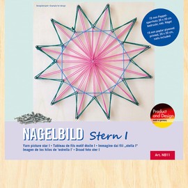 Pebaro NB11 Nail Picture Creative Set, Craft Set, Thread Picture, String Art, with Pre-Printed Star I Motif, Includes Nails, Crafts with Wood, Creative Gift Idea, Decorative Items, 20 x 20 cm