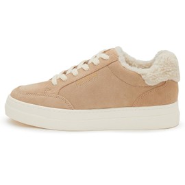 Sam Edelman Wess Cuoio Suede Lace Up Rounded Toe Fur Detailed Low Top Sneakers (Cuoio Suede, 6)