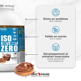 ISO WHEY ZERO 100% - Pure Whey Protein Iso - Tasty for Building Muscle Mass - Quickly Assimilable - Gluten Free - 500 g - French Laboratory Eric Favre - Chocotella