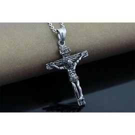Fashion Jewelry large JESUS PRAY CRUCIFIX CROSS pendant 26" Sterling Silver 925 necklace men man