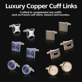 Cufflinks Set 12 Pairs Cuff Links Men-Fashion Cufflinks for Men-Classic Silver-tone Gold-tone Cufflinks for Business Wedding Party Gift Box