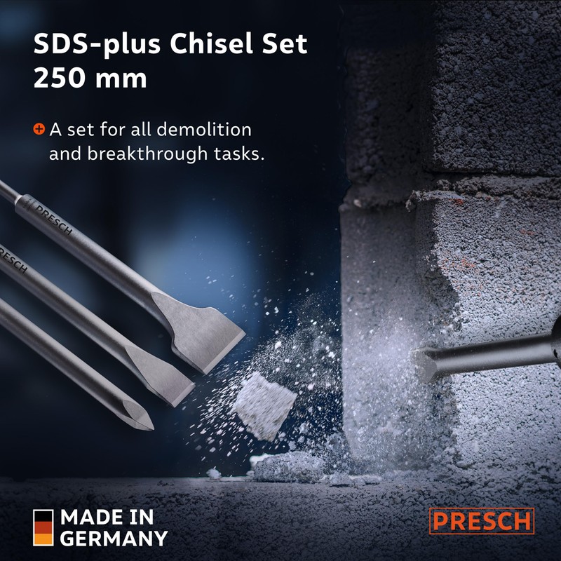 Presch SDS-Plus Chisel Set 3-Piece - Complete Set of Flat