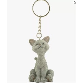 Whimsical Smiling Grey Cat Kitten Keychain - Cat Lovers gift - Happy Cat