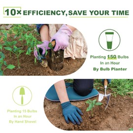 Haliaeetus Bulb Planter Tool, 4 inches Depth Mark Hand Bulb Planter, Non-Bending Stainless Steel Bulb Planter Digger, Garden Bulb Transplanter with Comfortable Wood Handle for Planting Tulip, Daffodil