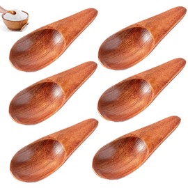 6 Pcs Handcrafted Mini Wooden Spoons for Kitchen Cooking & Serving - Spices, Sugar, Salt, Sauce, Honey - Red Brown, 2.6in
