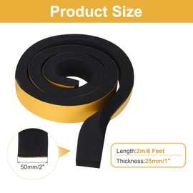 MECCANIXITY Weather Door Seal Strip Tape, Door Insulation Stripping Single Side Strong Self Adhesive Foam Tape Gap Filler for Desk, Window, 2 Inch x 1 Inch x 6 Feet Black