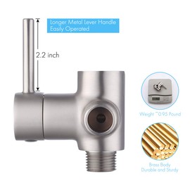 KES Shower Arm Diverter 3 Way Solid Brass G 1/2 Connector Shower Head Diverter (Divert Water Between Handheld, Fixed Spray Showerhead or Both) Brushed Nickel, PV100-BN