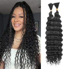 TAOYEMY Deep Wave Bulk Braiding Hair 16 Inches 100 g (1 Pack - 2 Bundles) Bundled Mixed Hair for Braiding Hair No Weft Boho Braids Wet and Wavy Synthetic Hair Extensions (1B, 16 Inches)