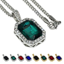 ZeaLian Hip Hop Necklace Iced Out Crystal Pendant Jewelry Gemstone Zirconia with Stainless Steel Cuban Chain Silver/Gold Plated for Men Women, 20inches, Crystal, Rhinestone