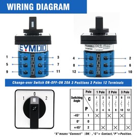 KEYMOO 20A Rotary Changeover Switch, 2-Way 3NO 3NC 660V 3 Position 3 Phase 12 Terminals, ON-Off-ON Universal Selector Switch 20/D303.3