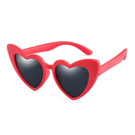 Long Keeper Kids Sunglasses Polarised – Soft Rubber Heart Sunglasses for Kids Toddler Girls Boys Age 3-9, UV400 Lens Flexible Frame Party Heart Glasses with Case