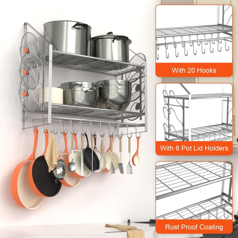 VyGrow 28 Inch Pot Rack Wall Mounted, 2 Tier Pots