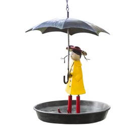 Metal Bird Feeder for Outside Hanging, Girl Umbrella Bird Feeder Wild Bird Feeders Outdoor Garden Decor (Black)