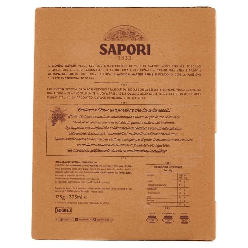 Sapori Confezione Cantucci e Vino, 1 Confezione