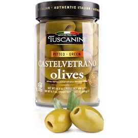 Tuscanini Premium Italian Castelvetrano Green Pitted Olives 10.9oz | Mild & Smooth Flavor | Imported from Italy