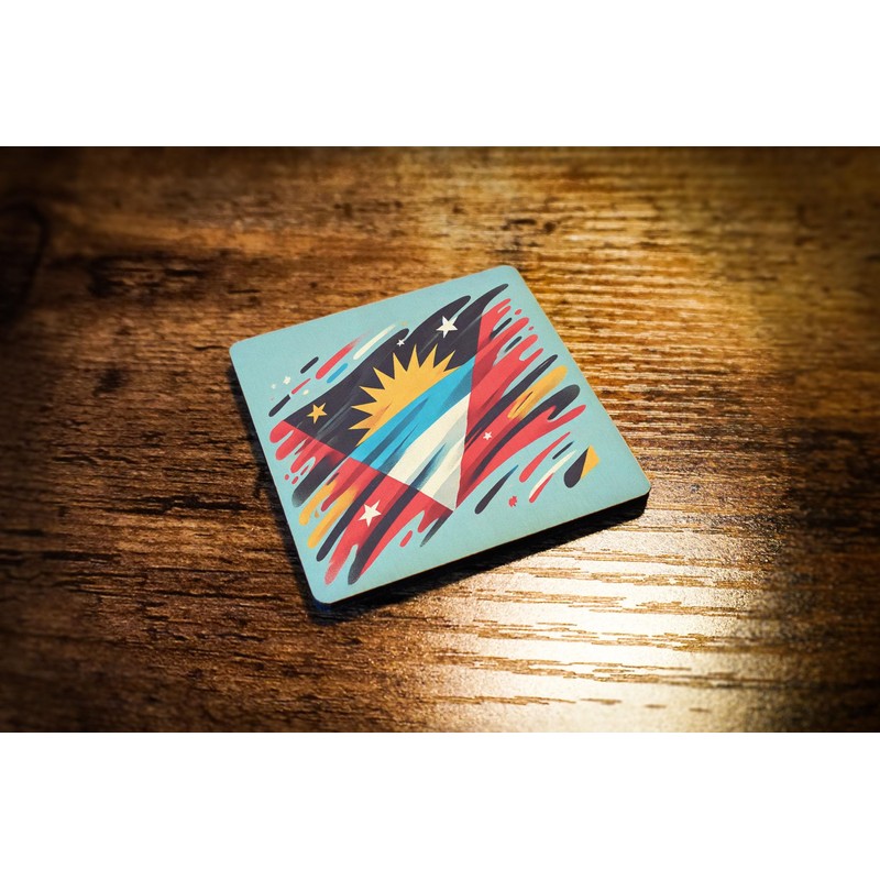 Wooden Fridge Magnet with Colorful Abstract Design Featuring Sun and