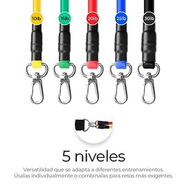 Raganet, Juego de Bandas de Resistencia de 11 Piezas, Incluye 5 Bandas Apilables para Ejercicios con Asas, Bolsa de Transporte, Correas para Tobillo y