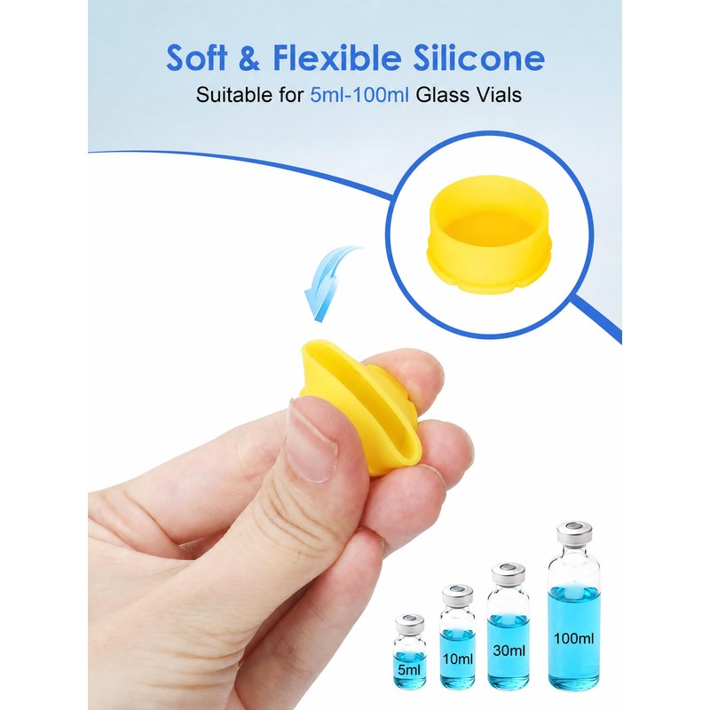 10Pcs 5ml Silicone Peptide Vial Caps, 10 Colors Glass Vial