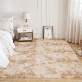 Litanika Litanika 4x6 Shag Area Rug for Living Room Bedroom, Tie-Dyed Beige Fluffy Shaggy Fuzzy Nursery Kids Girls Boys Room Rug, Cream Soft Plush Furry Bedside Carpet, Non-Slip, Non-Shedding Indoor Floor Rug