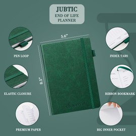 End of Life Planner, Estate Planning Organizer, Death Planner with Labels, Just in Case I Die Book Organizer, Will Preparation, Funeral Planning, Final Arrangements Notebook (5.6 * 8.5”)-Dark Green