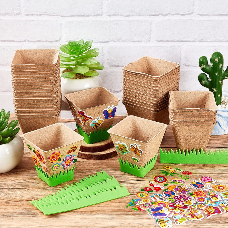 Gueevin 50 Pack Garden Paper Pot Craft Kit Flower Plant