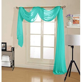 Decotex Premium Quality Sheer Voile Scarf Valance for Home & Event Designs (54" X 216", Turquoise)