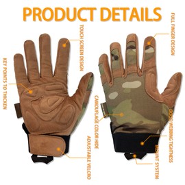 EMERSONGEARS Men's Full Finger Sports Gloves Outdoor Anti-slip Touch Screen Gloves Abrasion-resistant Breathable Protective Biking Gloves Mountaineering Hiking Travel Accessories (M)