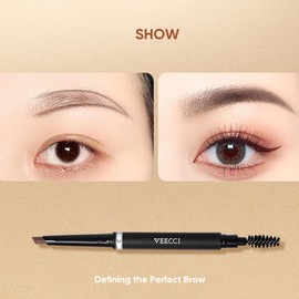 VEECCI Diamond Eyebrow Pencil - Quick Fill, Smudge-Proof, Nourishing Formula for Effortless Brows| Flexible Brush Head, Natural & Waterproof Microblading Brow Pen for Women (Grey Brown)