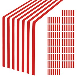 16 Pcs Stripes Table Runner 14 x 108 Inch Plastic Disposable Red and White Stripes Table Runner for Birthday Party Baby Shower Wedding Supplies (Red White Stripes)