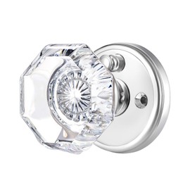 CLCTK Privacy Crystal Glass Door Knobs Interior with Lock, Modern Octagon Door Knobs for Bedroom/Bathroom, Polished Chrome Finish