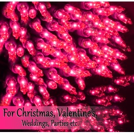 Holiday Essence Pink Christmas String Lights, 100 Mini Fairy Lights Set, Green Wire 20.6 Ft Traditional Valentines Easter Holiday Décor for Home, Christmas Tree, Bedroom, Patio, Wedding Decoration