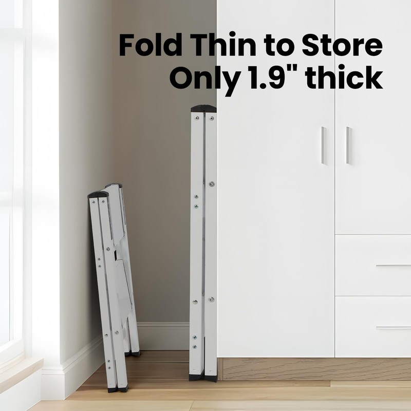 FAHKNS 2 Step Ladder, Aluminum Folding Step Stool with Anti-Slip