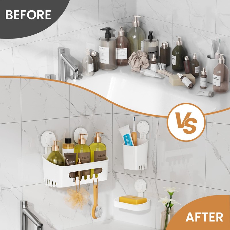 LEVERLOC Shower Caddy Suction Cup Set Shower Organizer & Soap