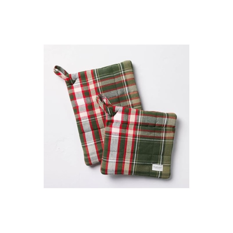 2pc Christmas Plaid Potholders - Hearth & Hand with Magnolia