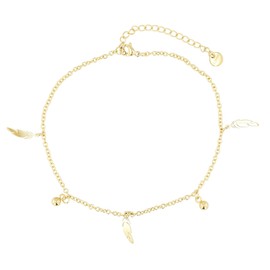 Akzent Fußkette Damen Edelstahl 24+5 cm verstellbar – Fußkettchen „Nyrobi“ mit Feder- & Kugelanhängern, silber- oder goldfarben