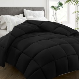 All Season Lightweight Jet Black Goose Down Comforter Queen Size with Duvet Insert Box-Stitch Quilting & Corner Tab | Fall Bedding Durable Ultra Soft Plush Cozy Fluffy Luxury Feel