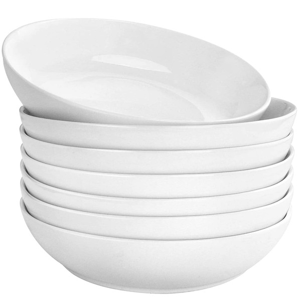 DeeCoo 7 Pack Porcelain Pasta Bowls Ceramic , Large Serving Bowl, Wide and Shallow, Set 8.3 Inch - 30 Ounce - for Pasta, Salad, Cereal, Soup & Microwave & Dishwasher Safe