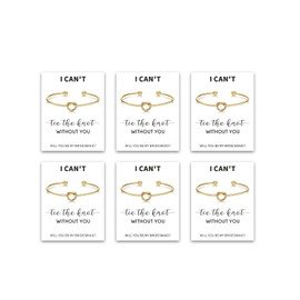 2/4/6PCS Bridesmaid Bracelet Gold Love Knot Bracelet for Women Tie the Knot Bracelets Bridesmaid Gifts with a Card I Can't Tie the Knots without You Will You Be My Bridesmaids