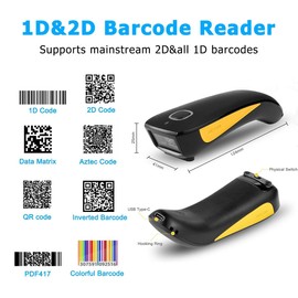1D 2D QR Barcode Scanner Wireless, Mini Code Scanner with Bluetooth, Small Portable Bar Codes Reader for Computers Tablet Android iOS, 2.4G Cordless Image Reader for Supermarket, Warehouse Inventory