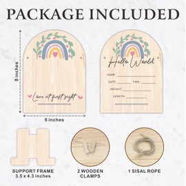 DYIRBIIY Hello World Baby Newborn Wooden Sign - Ultrasound Picture Frame With Stand - Double Sided Print Unfinished Baby Announcement Plaque - Hospital Nursery Milestone Board & Pregnancy Gift - A03