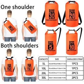 Invool Dry Bag Waterproof Bag, 5L/10L/20L/30L Waterproof Backpack Adjustable Shoulder Strap, Waterproof Bag for Kayaking, Fishing, Hiking, Travel, Camping, orange, Bicycle Backpack