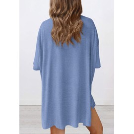 PRETTYGARDEN Women's Two Piece Lounge Set 2025 Summer Casual Oversized Shirts Biker Shorts Matching Airport Travel Outfit (Grey Blue,X-Large)