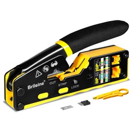 Brileine RJ45 Crimp Tool Pass Through Crimper for RJ45 Connectors / Cat6 Cat6a Cat5 Cat5e Connector Ethernet Crimper Tool with Mini Cable Stripper