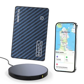 SMARTLB Wallet Tracker Card Like Apple Air Tag for Apple Find My(iOS Only)，Thin Wallet Finder with Wireless Charger,Item Locator for Wallet, Luggage, and More(Carbon Black Blue)