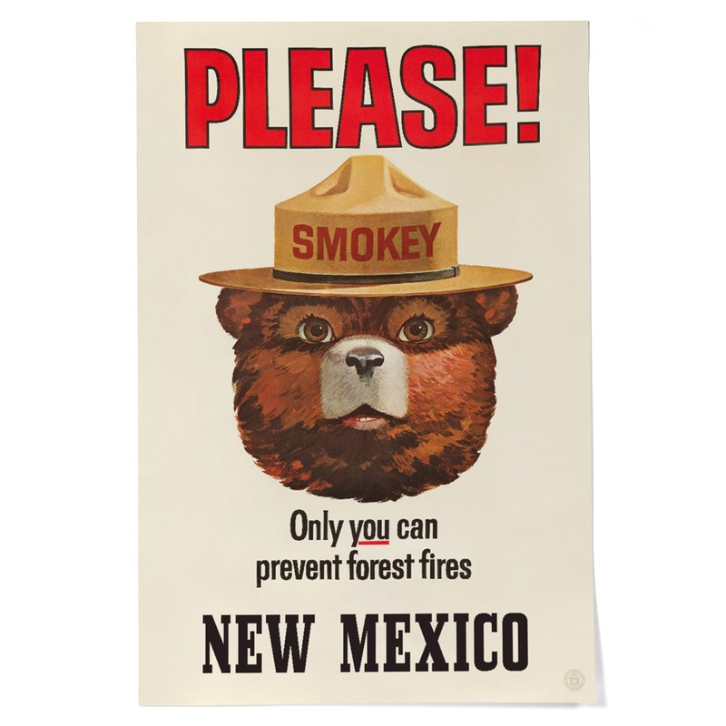 Lantern Press 24x36 Inch Giclee Print, New Mexico, Smokey Bear,